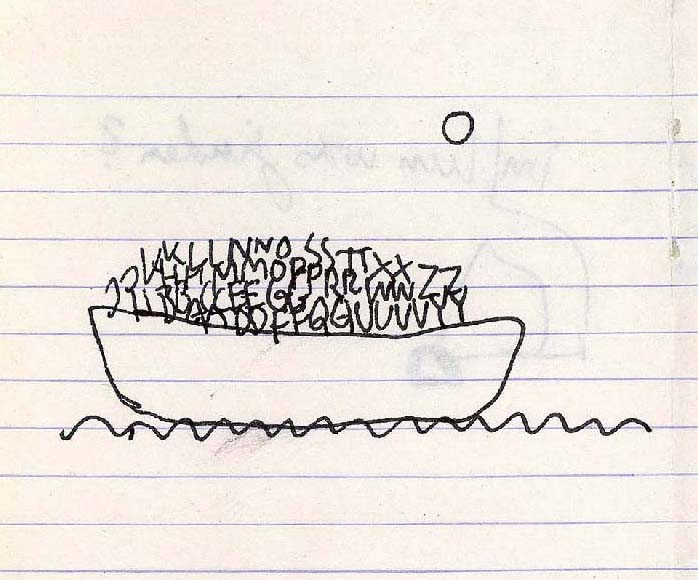 pen drawing of an alphabets shipload with each letter twice