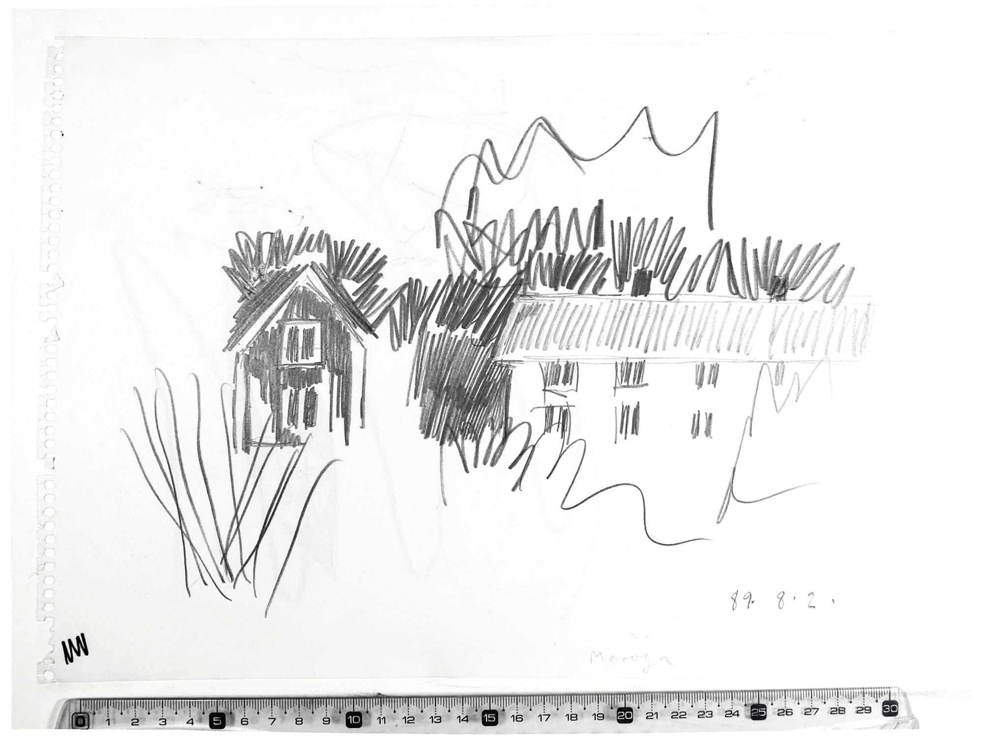 Black and white simplified letterforms in regular order. 
 The letters and the spaces between them have equal weight